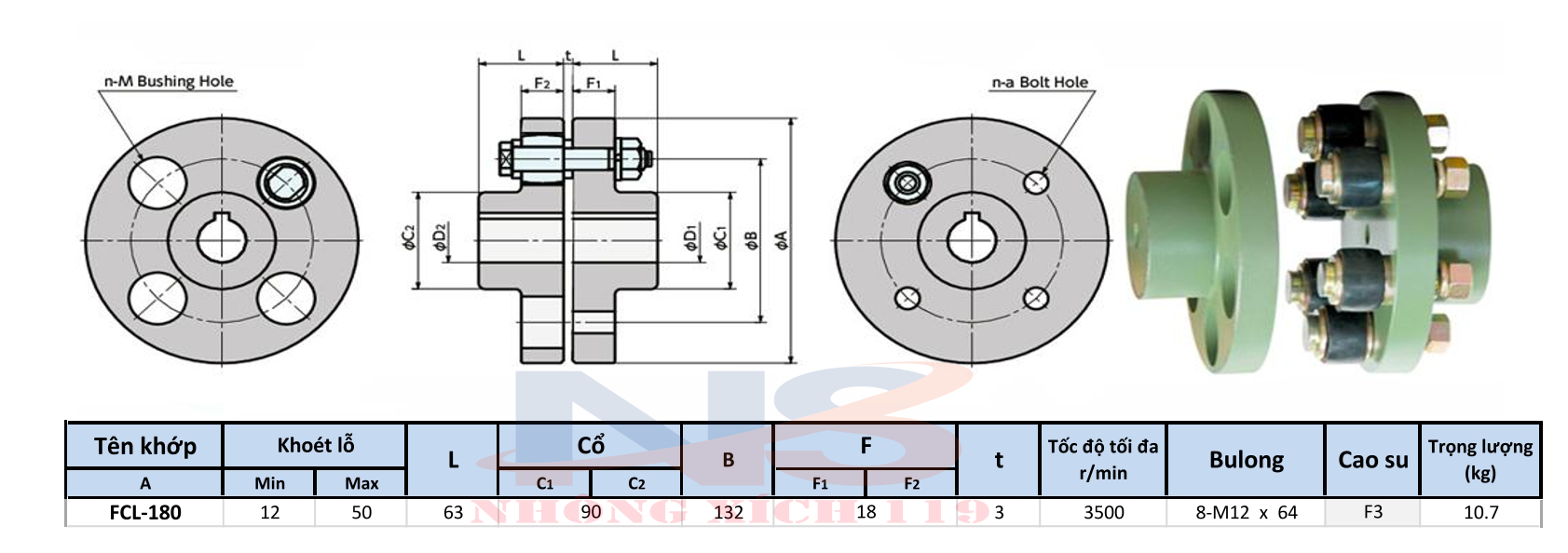 Coupling FCL 180 - Khớp Nối Cao Su FCL-180