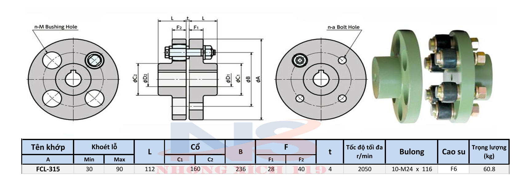 Coupling FCL 315 - Khớp Nối Cao Su FCL-315