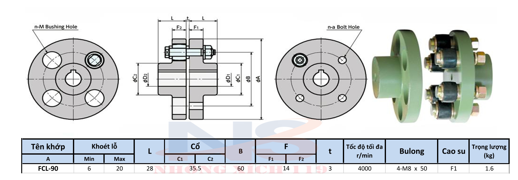 Coupling FCL 90 - Khớp Nối Cao Su FCL 90