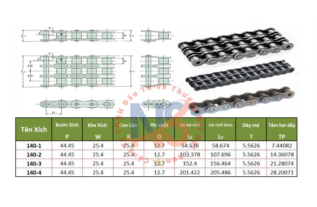 Xích 140 - Xích công nghiệp 140 bước 44.45 - Nhông Xích 119